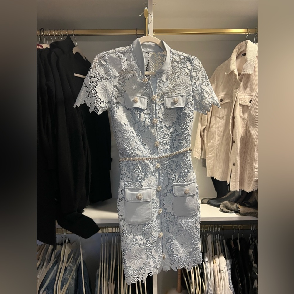 Self Portrait Guipure lace minidress in Blue